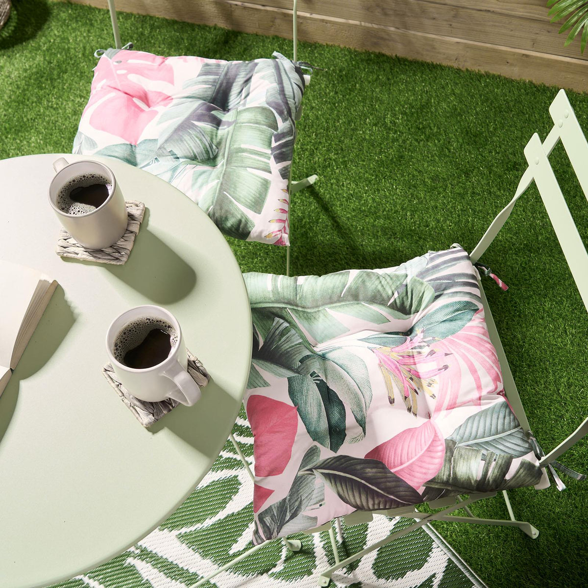 OHS Seat Pads 2 Water Resistant Outdoor Cushions Garden Chair Covers Ties