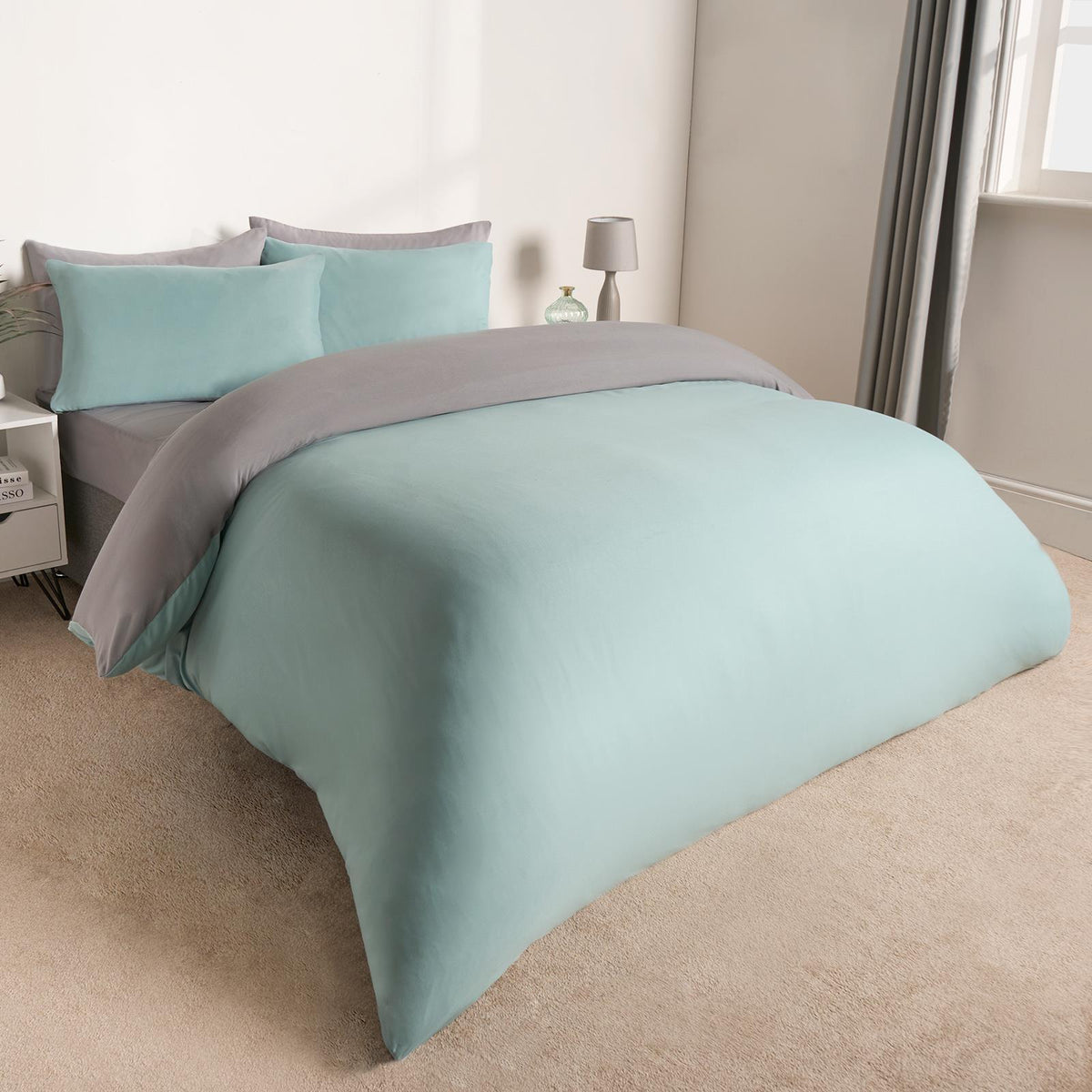 OHS Plain Duvet Cover & Pillowcase Reversible Bedding Set OR Fitted Sheet