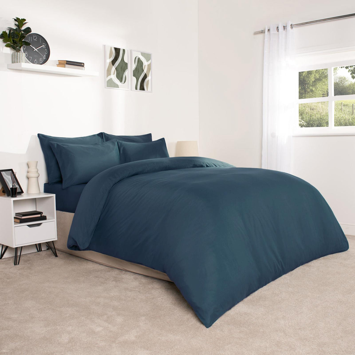 OHS Plain Duvet Cover & Pillowcase Reversible Bedding Set OR Fitted Sheet