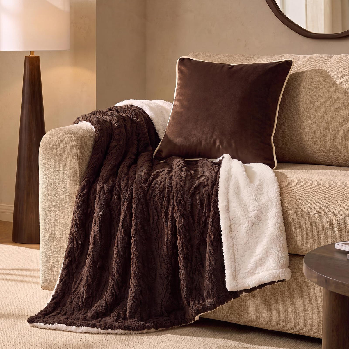 OHS Cable Knit Blanket Sherpa Fleece Sofa Plush Soft Warm Throw Over Bed Chair