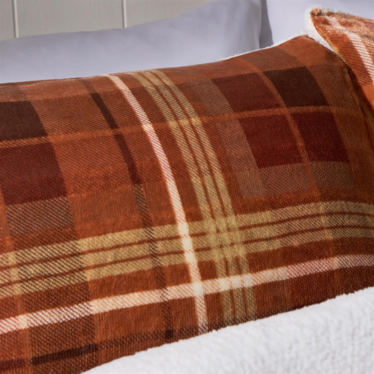 OHS Autumn Check Bedding Set Tartan Sherpa Fleece Duvet Cover with Pillowcase