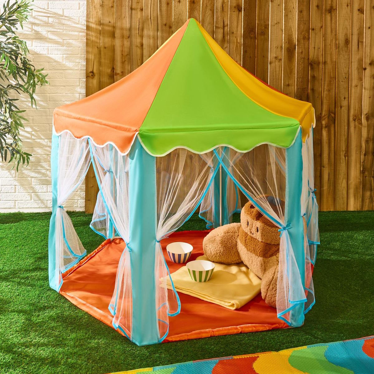 OHS Kids Garden Gazebo with Curtains Outdoor Patio Playhouse Tent Canopy