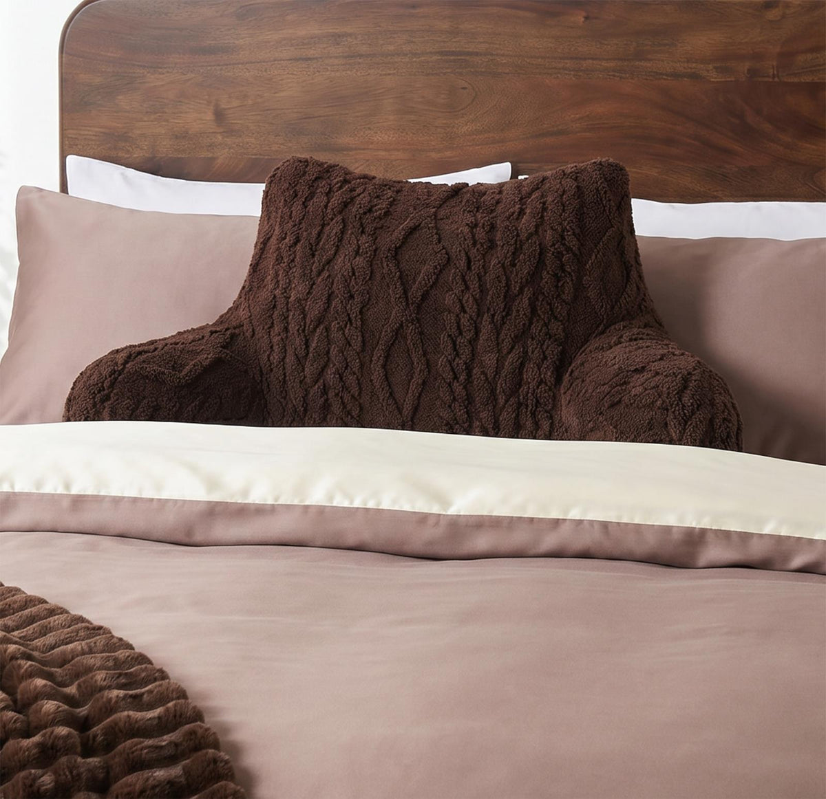 OHS Cable Knit Bolster Cuddle Cushion Fleece Back Support Filled Reading Pillow