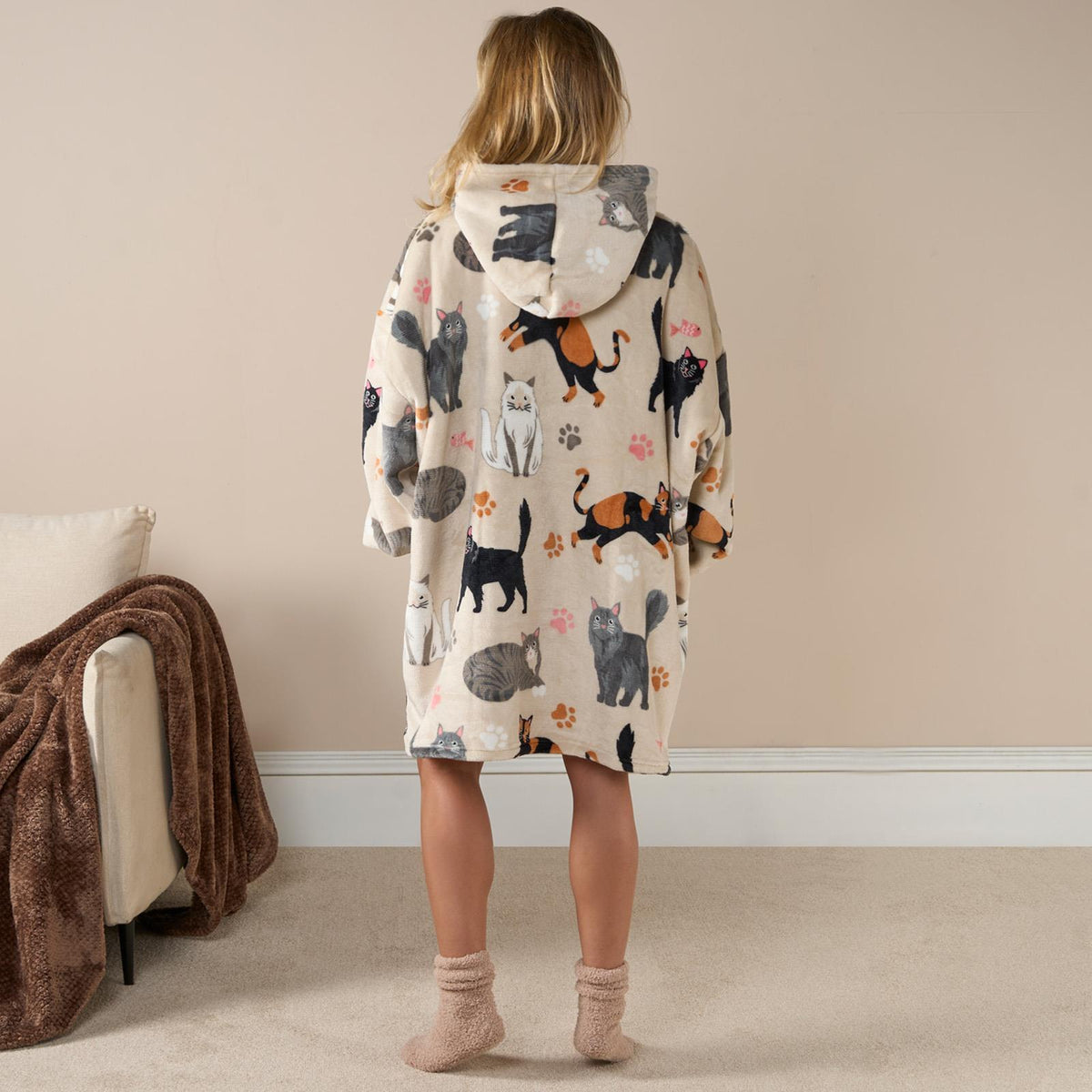 OHS Pet Print Loungewear Set Hoodie Blanket Sherpa Lined Fleece Winter Nightwear