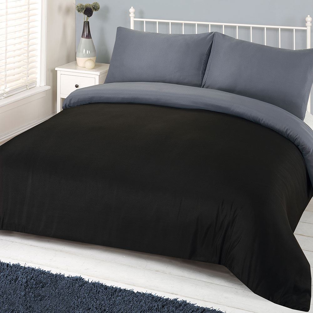OHS Plain Duvet Cover & Pillowcase Reversible Bedding Set OR Fitted Sheet