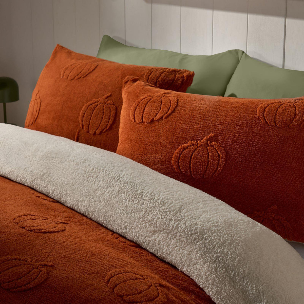 OHS Pumpkin Tufted Duvet Cover Set Halloween Autumn Teddy Fleece Bedding