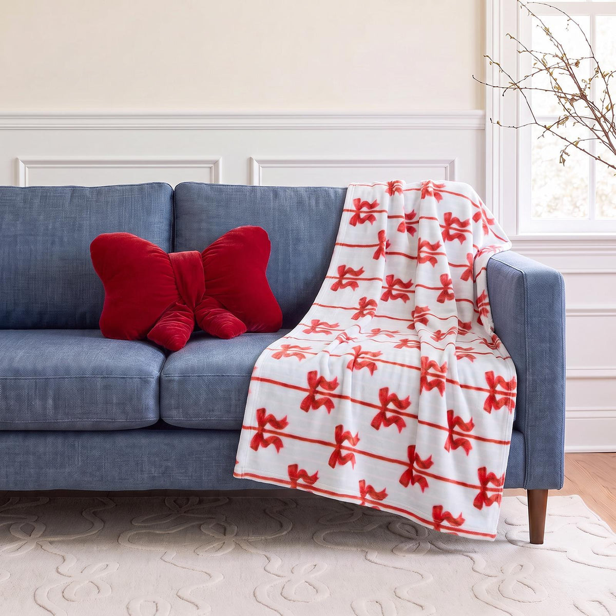 OHS Bows Throw Blanket Soft Polar Fleece Winter Thermal Bedspread Home Decor