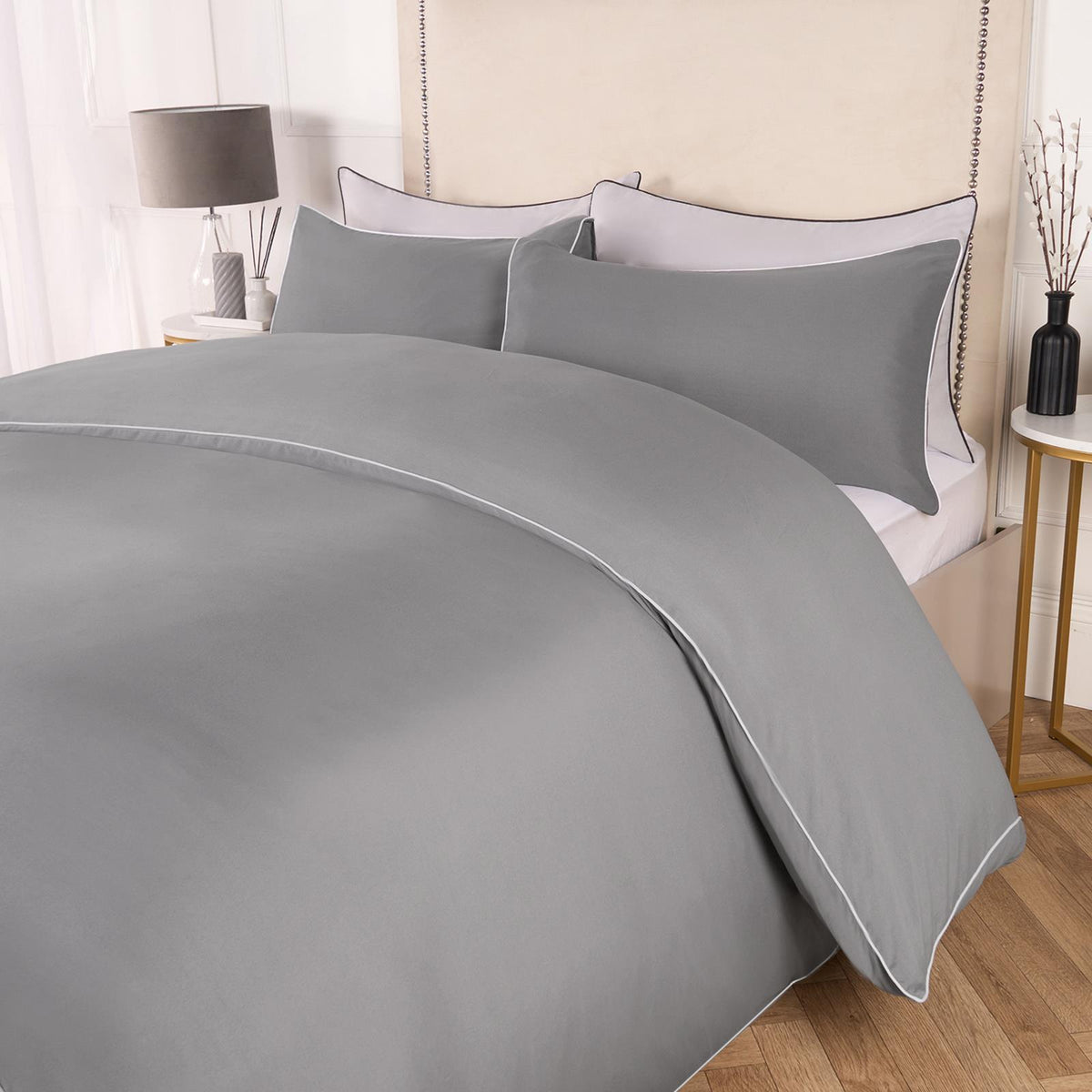 OHS Piped Edge Duvet Cover Set Soft Quilt Pillowcase Bedding Double King Size