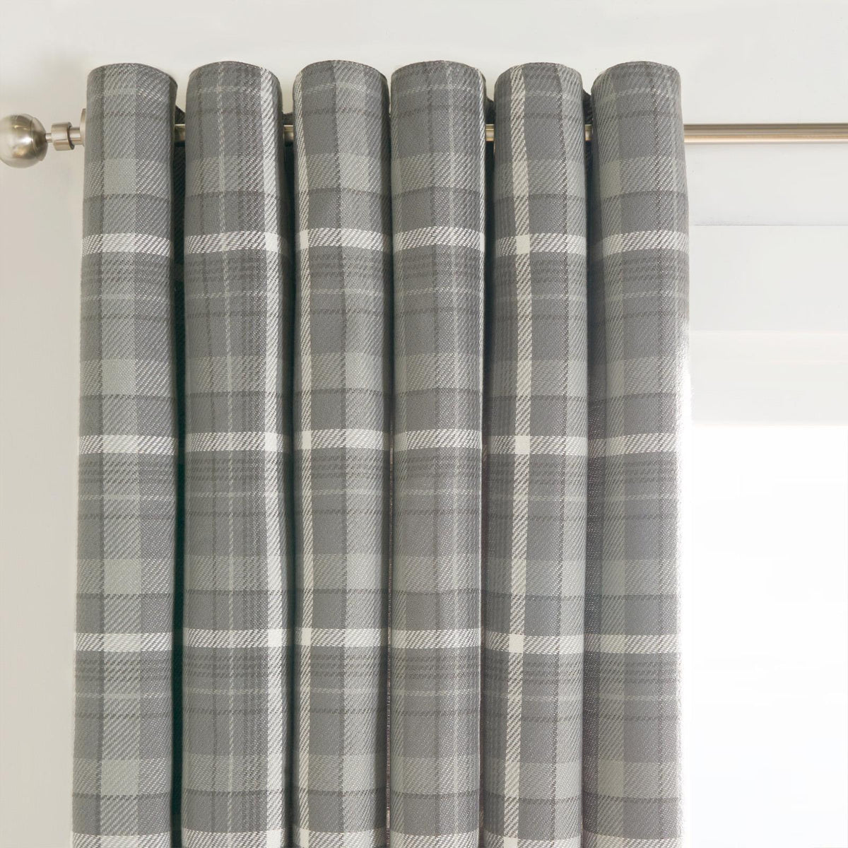 OHS Check Eyelet Curtains Pair Thermal Ring Top Textured Woven Ready Made