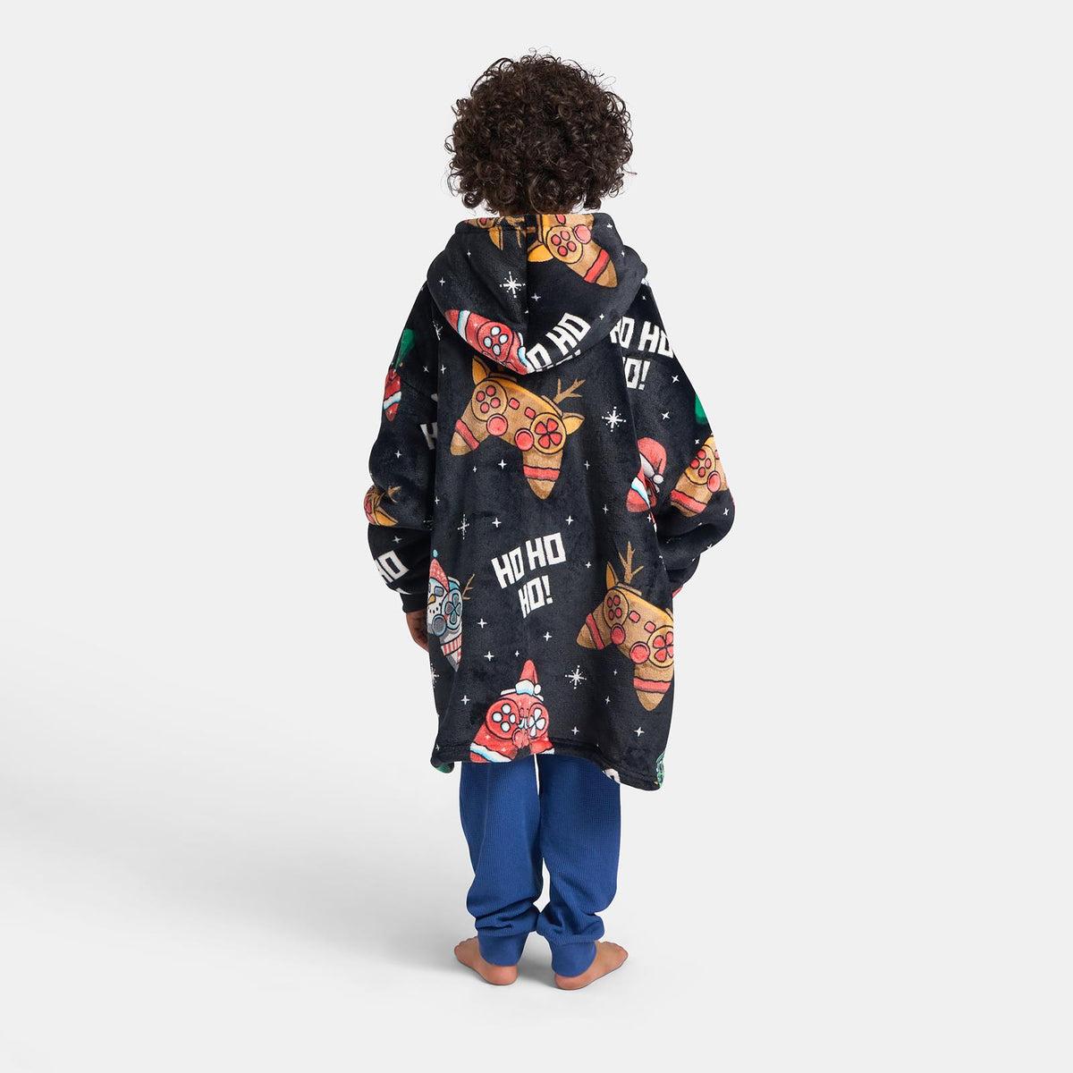 OHS Xmas Blanket Hoodie Kids Christmas Print Sherpa Oversized Hooded Throw