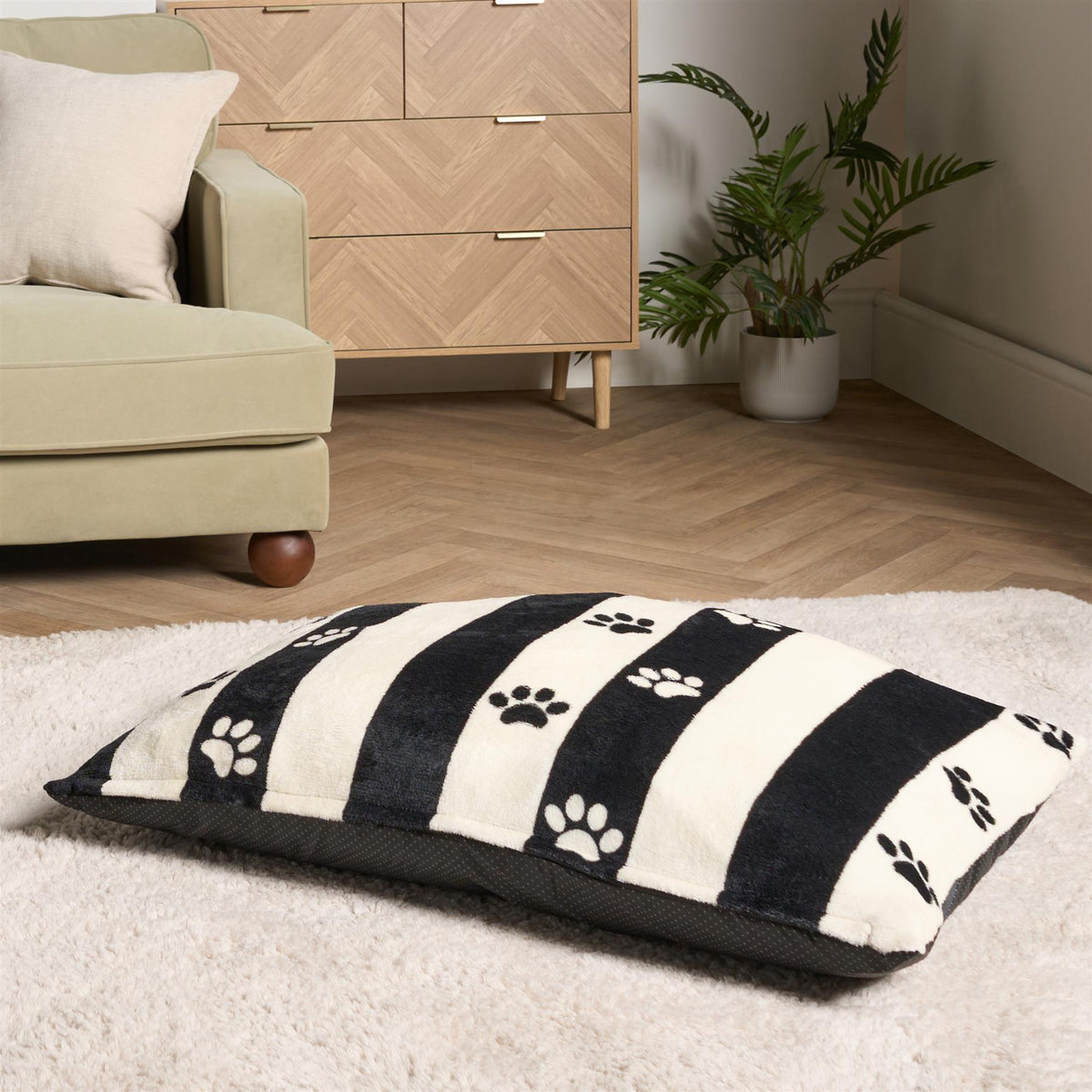 OHS Print Pet Bed Fleece Paw Checks Leopard Stripes Xmas Calming Cushion Dog Cat