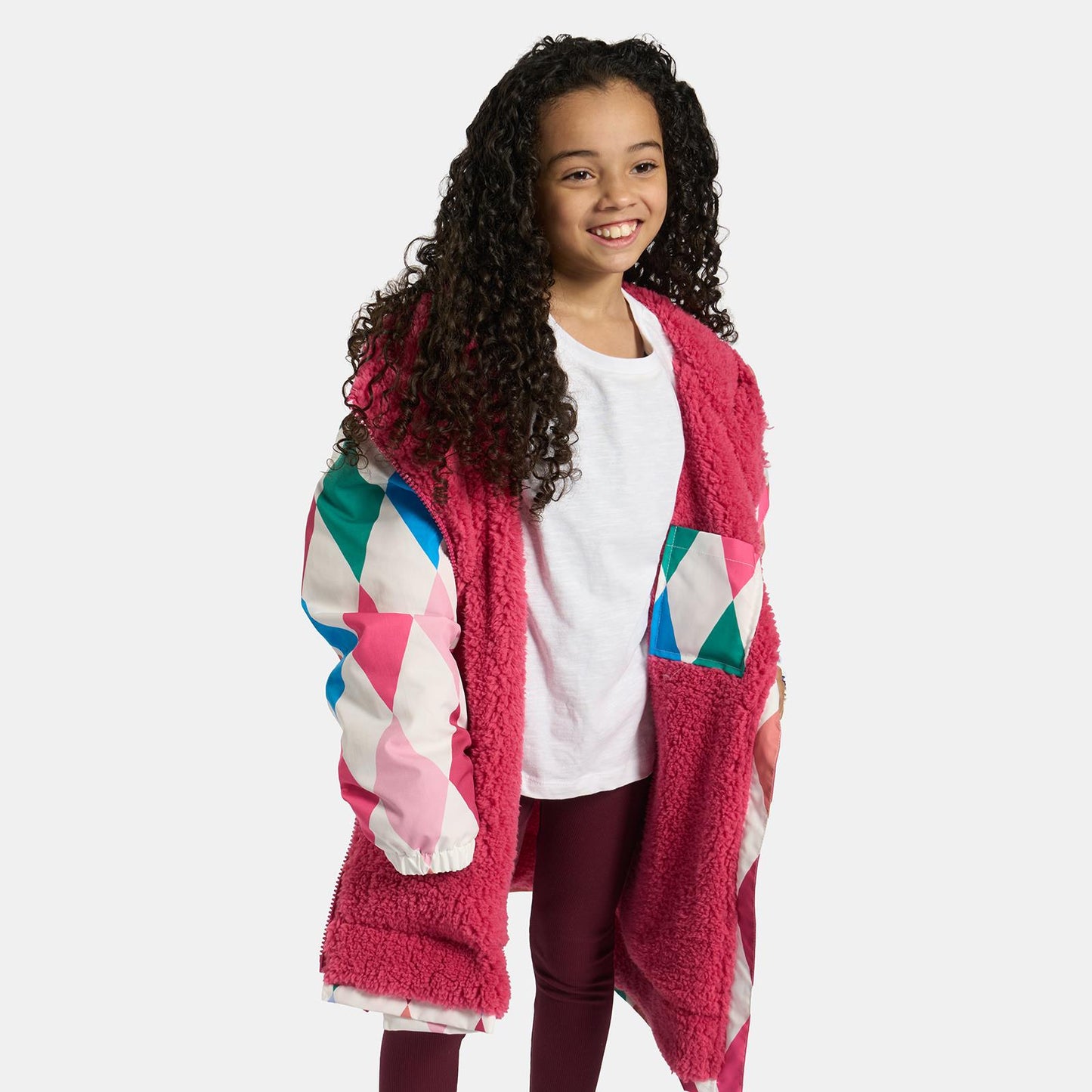 OHS Kids Drying Changing Robe Fun Print Sherpa Lined Water Resistant Long Coat