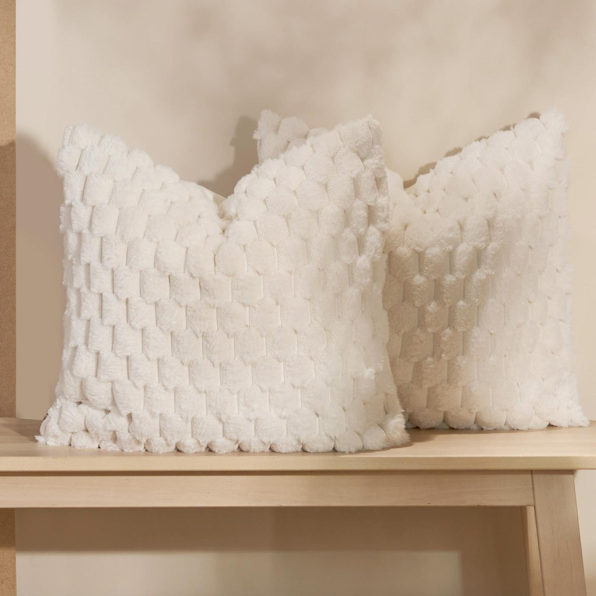 OHS Waffle Cushion Covers Faux Fur Soft Fleece Square Pillowcases Home Decor