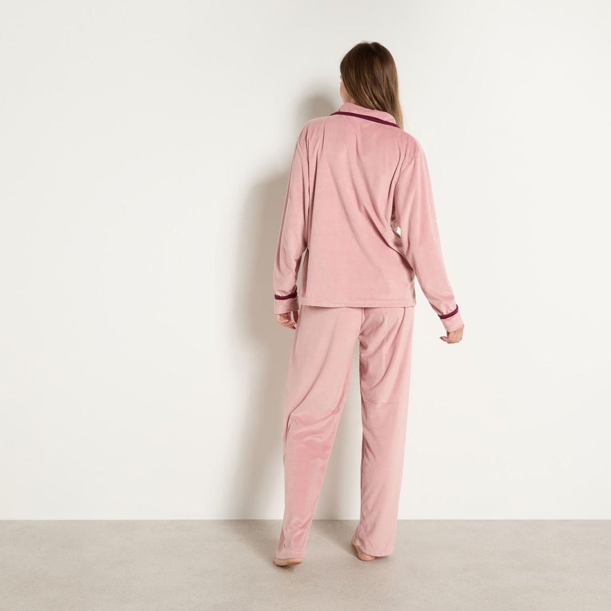 OHS Piped Edge Pyjama Set Button Through Fleece Womens Loungewear Nightwear Pjs