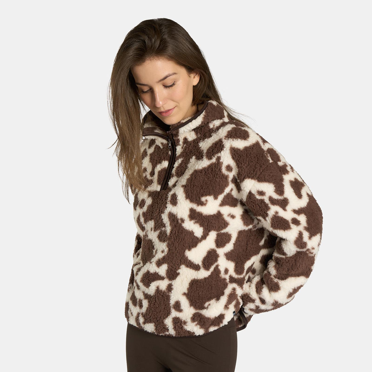OHS Print Teddy Fleece Half Zip Jumper Womens Pullover Sweatshirt Long Sleeve
