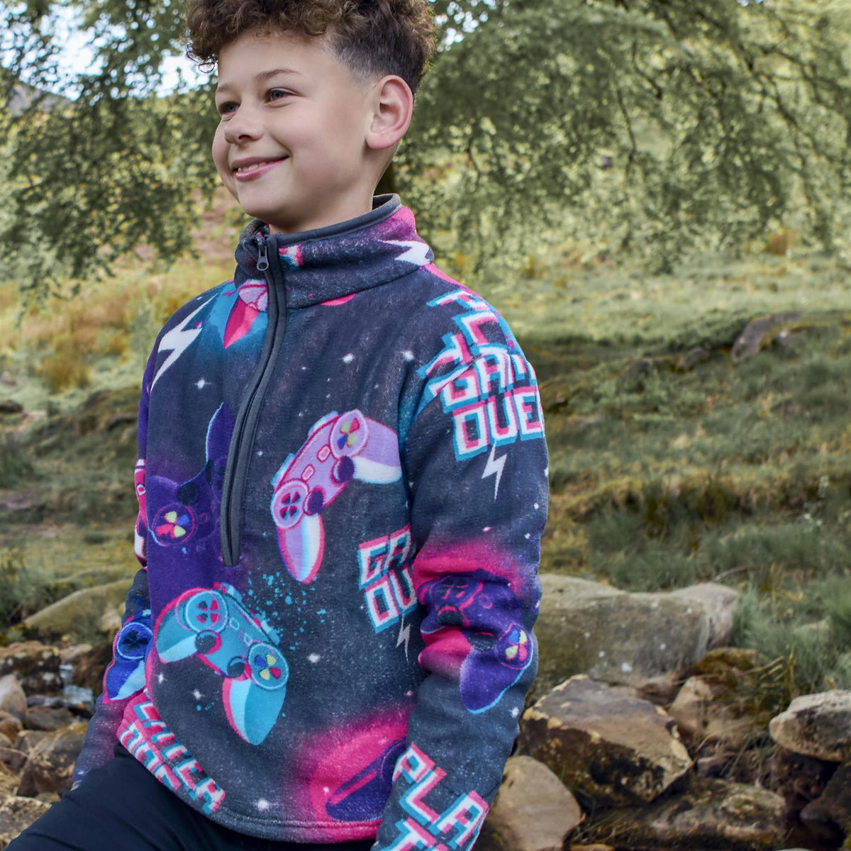 OHS Half Zip Hoodie Kids Print Oversized Sherpa Jumper Pullover Sweatshirt