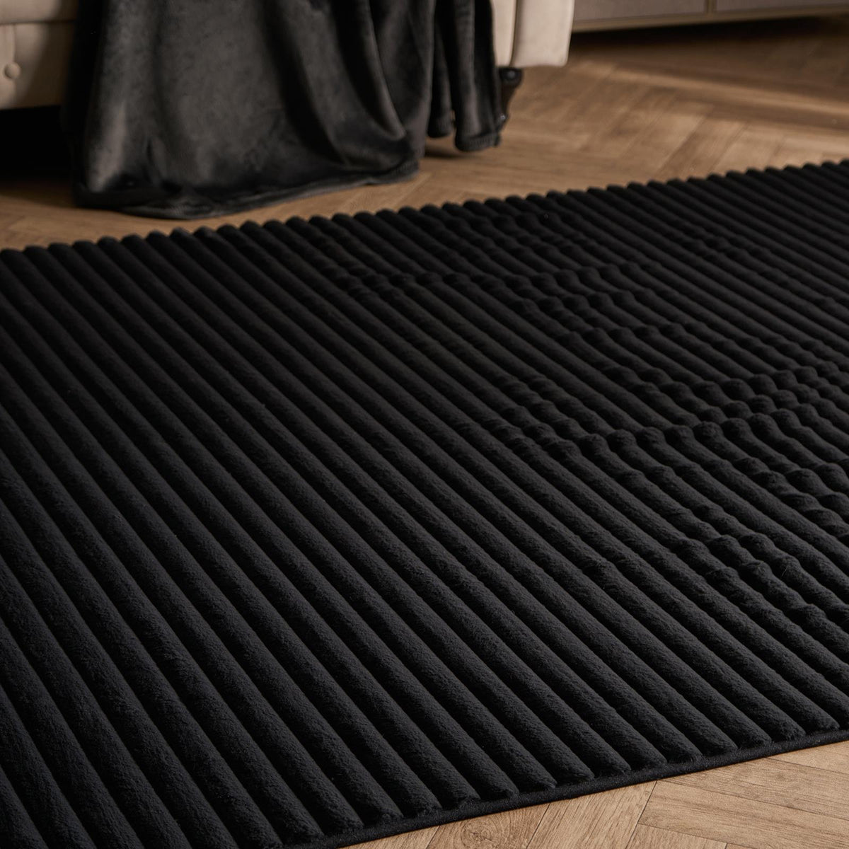 Faux Fur Rug Living Room Ribbed Large Mat Luxury Carpet Anti Slip Floor Runner