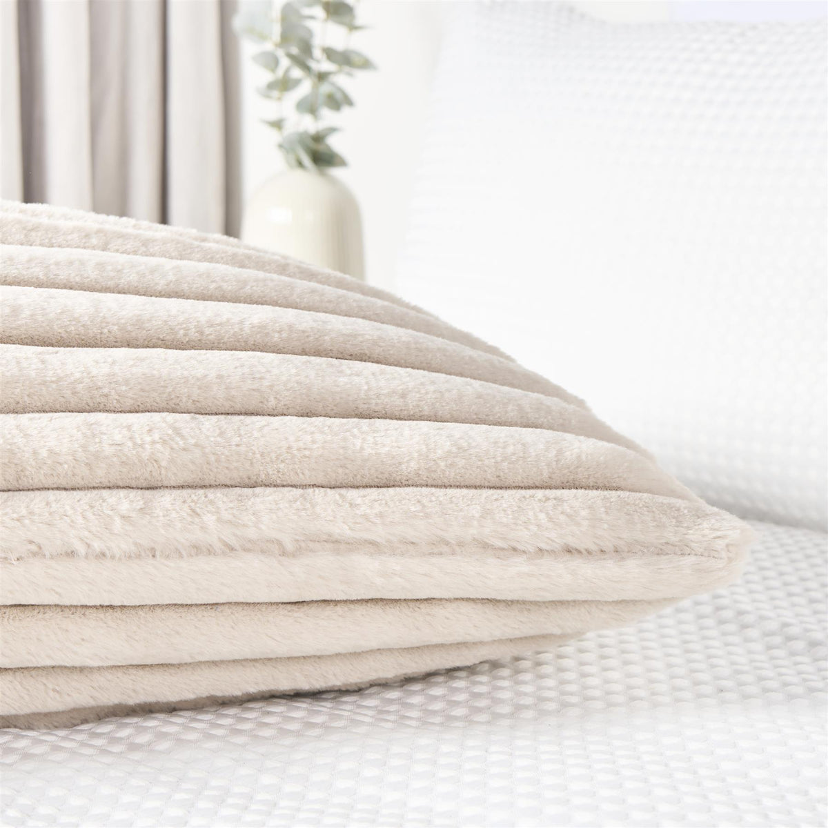 OHS Ribbed Bolster Pillow Faux Fur Long Luxury Soft Maternity Support Cushion