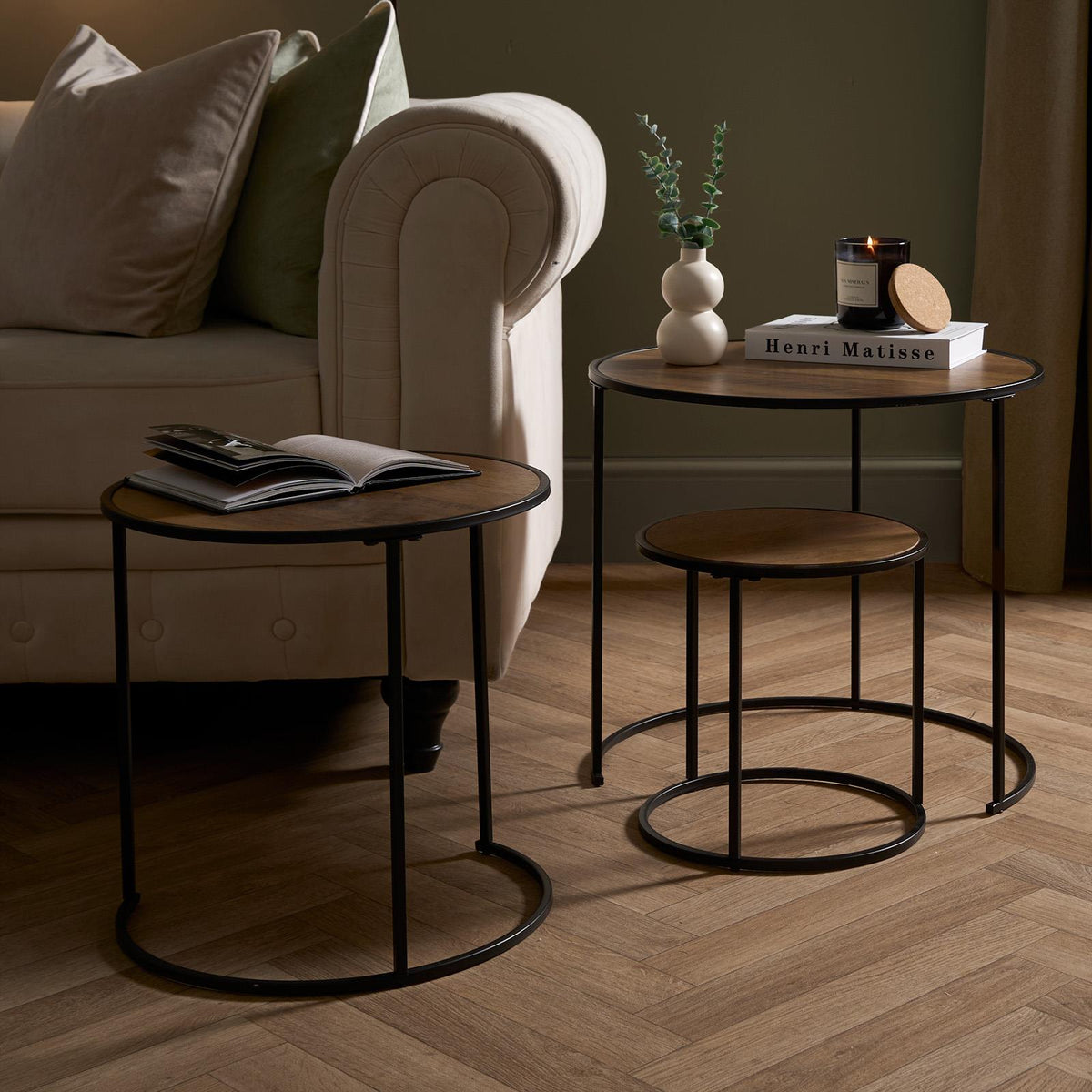 OHS Manhattan Nesting Table Stacking Coffee Side Wooden Effect Tables Set of 2/3