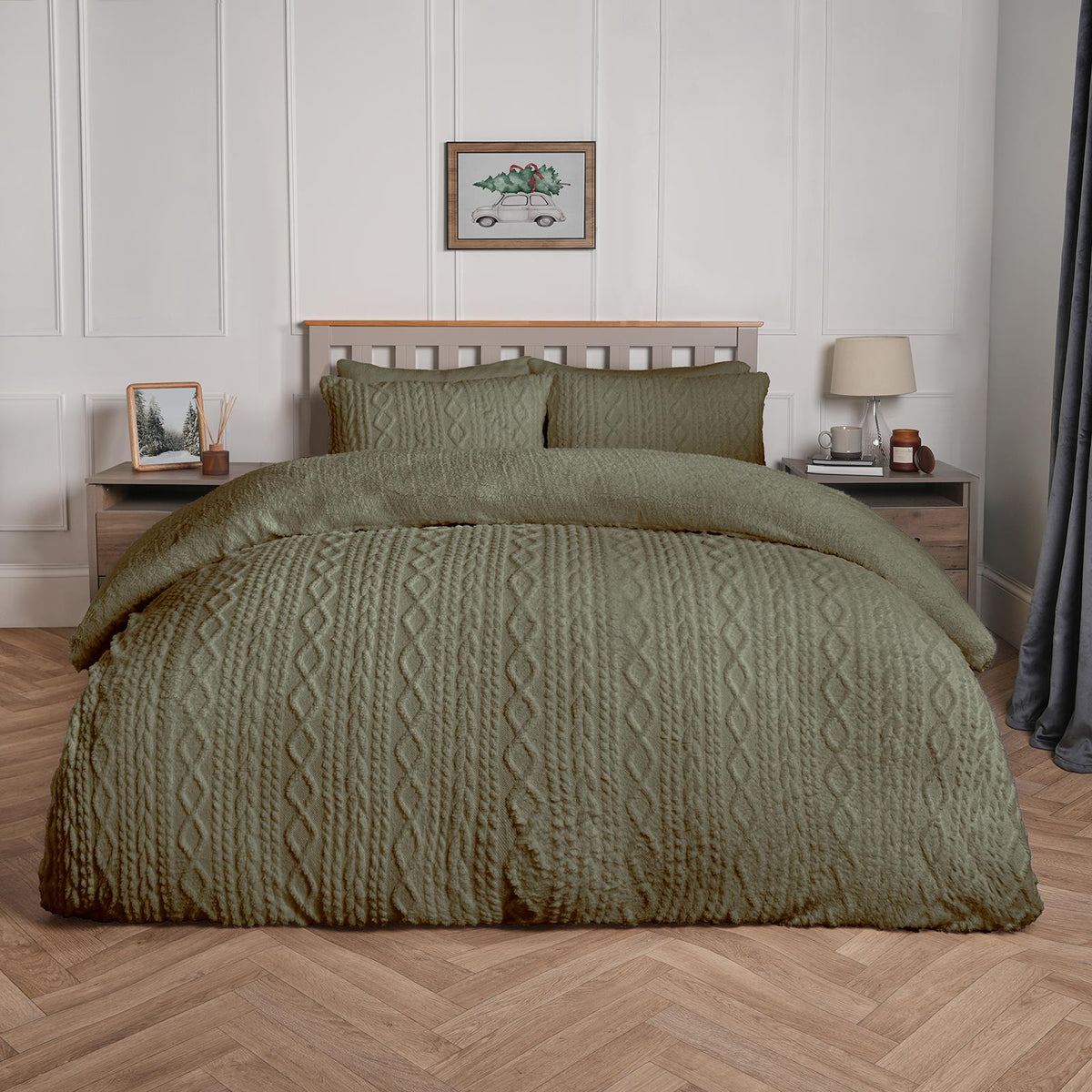 OHS Cable Knit Bedding Set Reversible Fleece Quilt Duvet Cover with Pillowcase