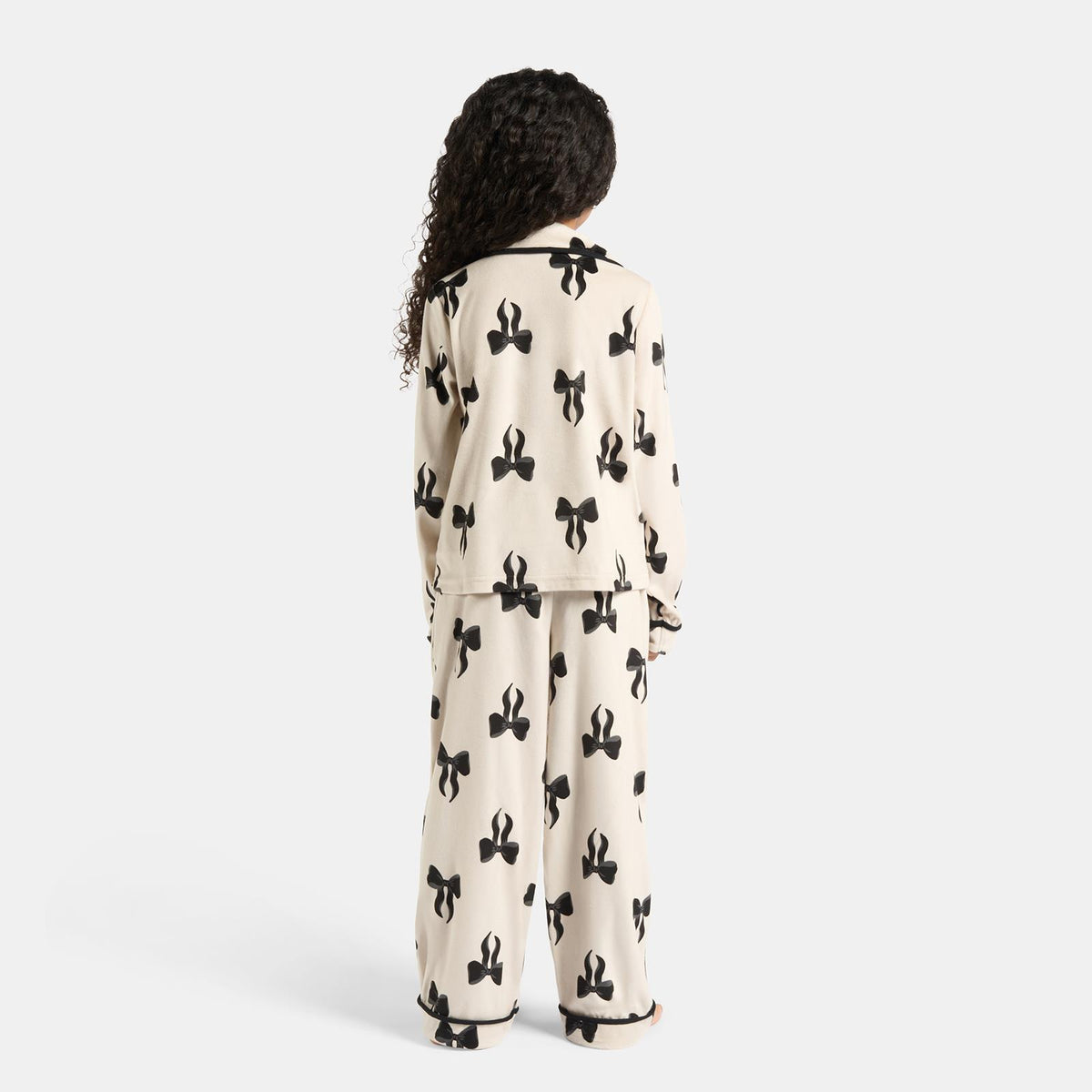OHS Bows Pyjama Set Kids Button Through Baby Fleece Family Loungewear Nightwear