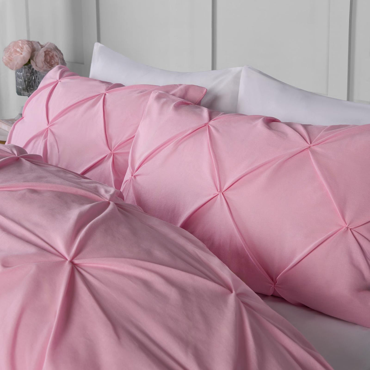 Pintuck Duvet Cover Pillowcase Pleated Polycotton Bedding Set Single Double King