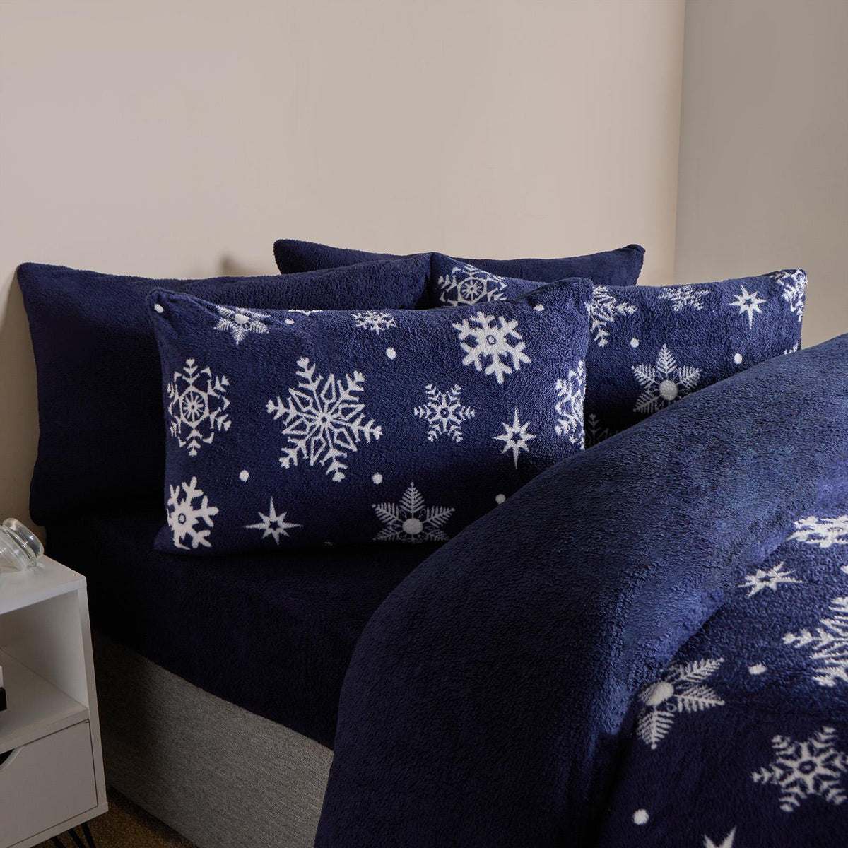 Snowflake Teddy Fleece Duvet Cover Bedding Set Winter Christmas Quilt Bed Soft