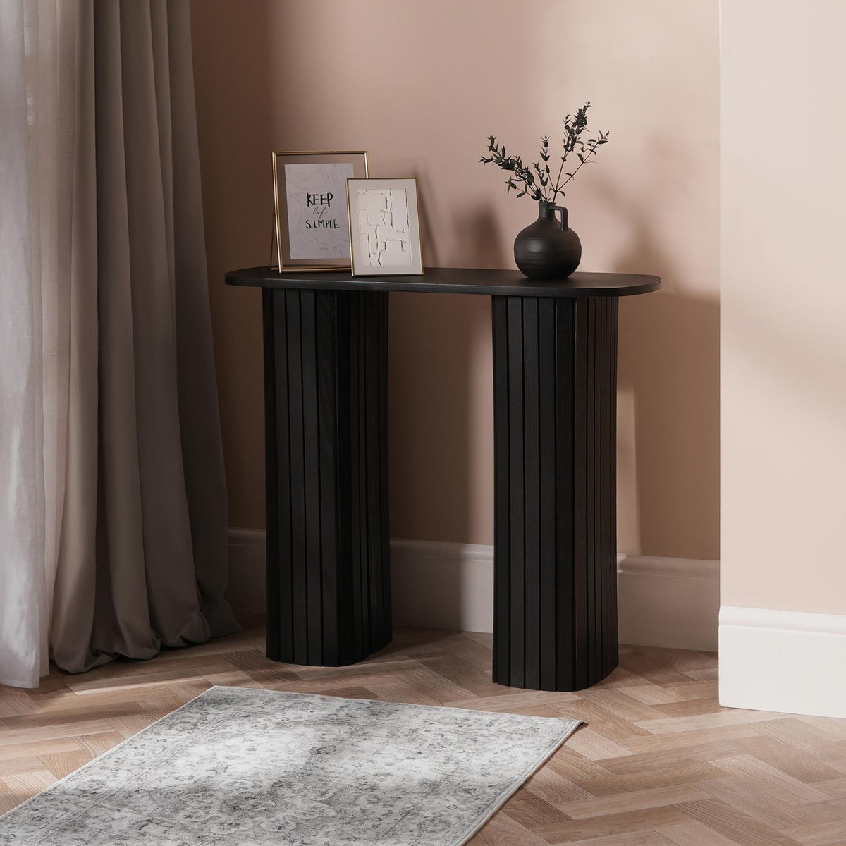 OHS Madison Console Table Ribbed Engineered Wood Entryway Display Unit Decor