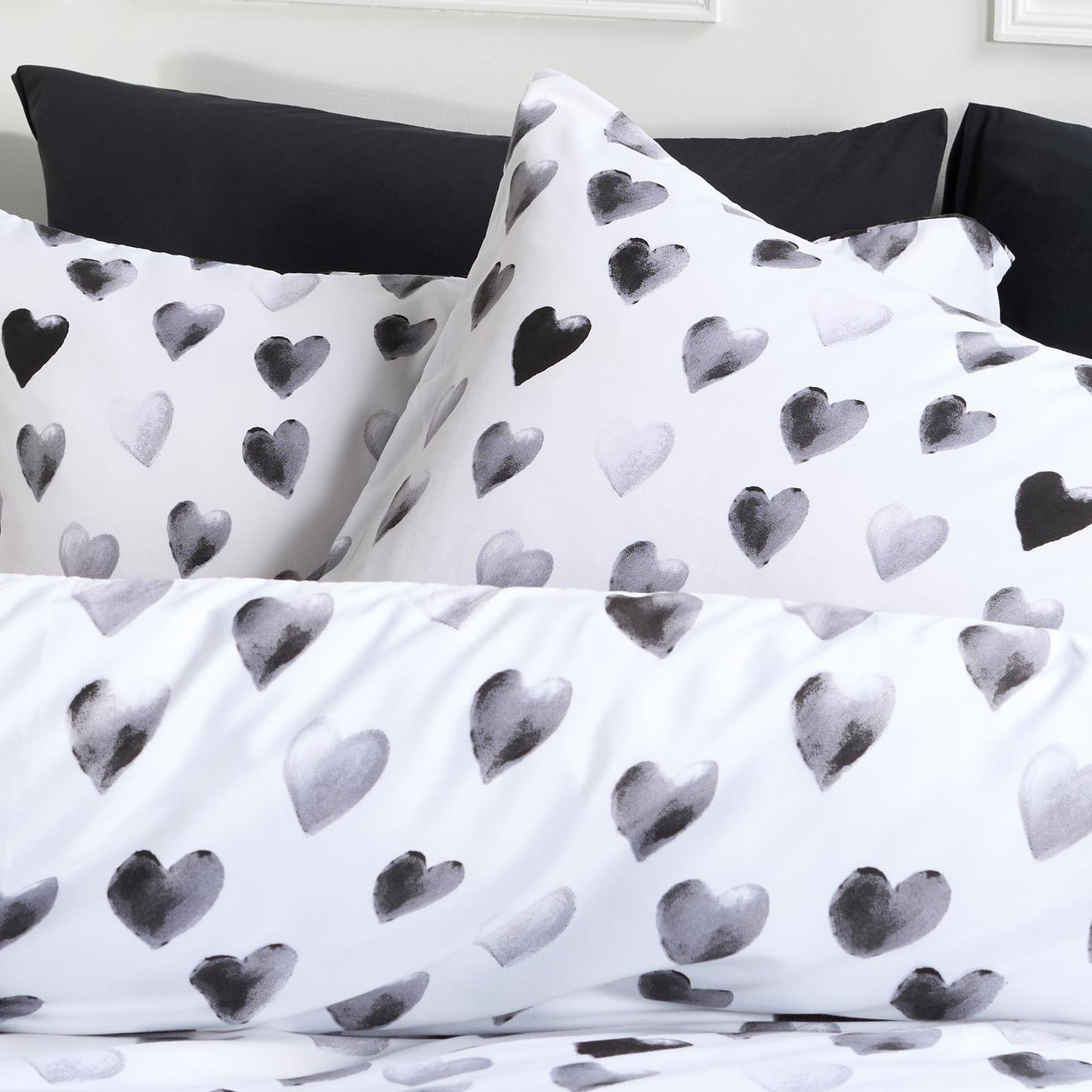 OHS Watercolour Bedding Set Hearts Microfibre Duvet Cover with Pillowcase