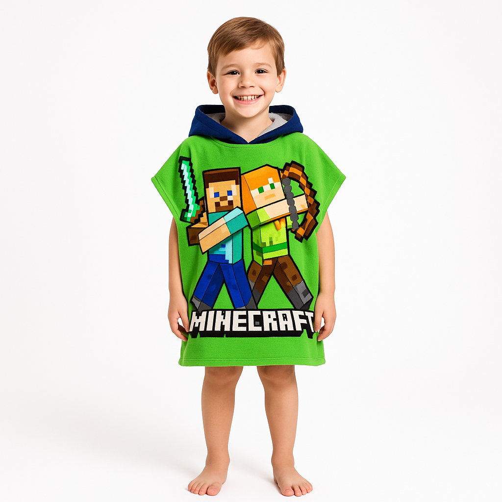 OHS x Minecraft Kids Beach Towel Hooded Poncho Absorbent Quick Dry Microfibre