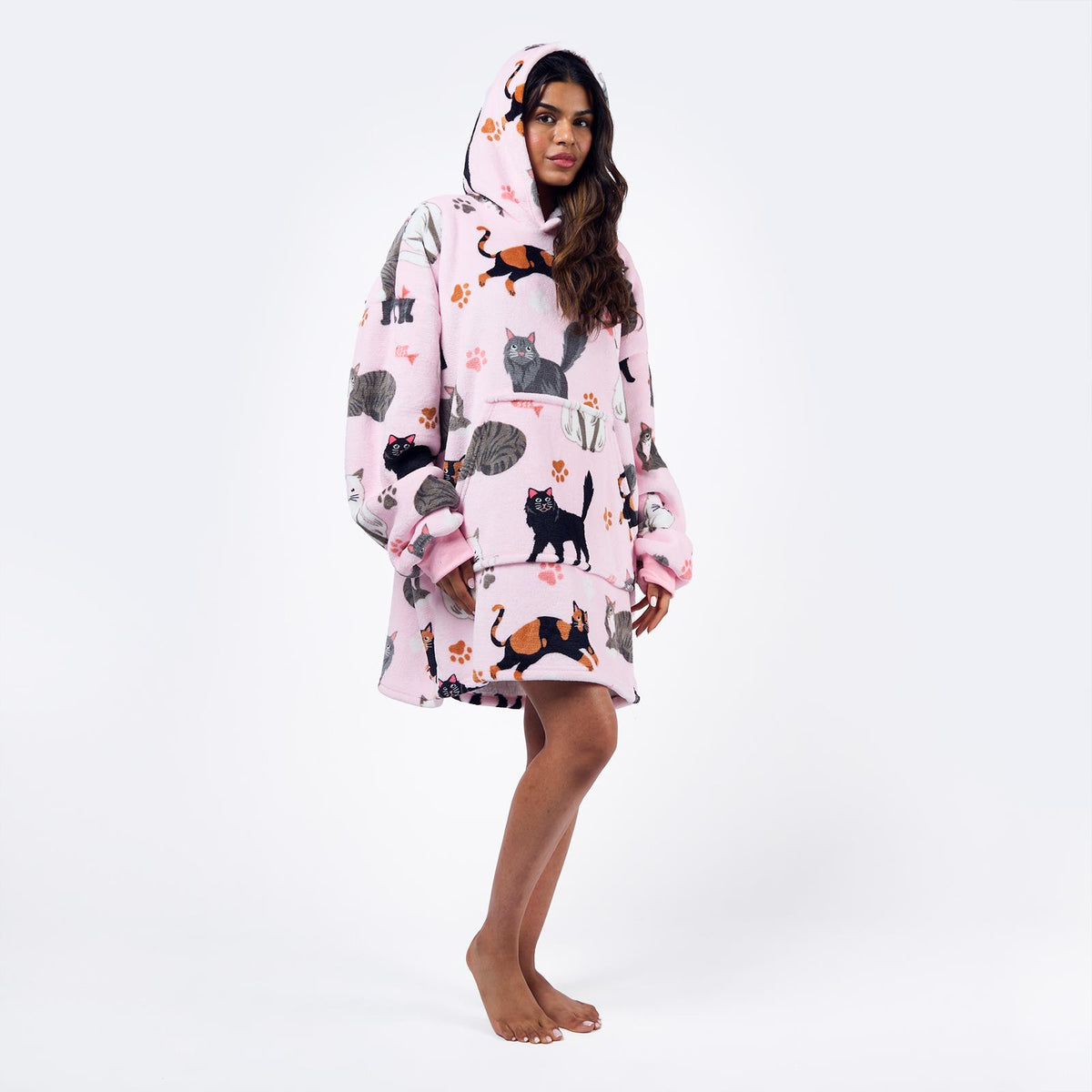 OHS Pet Prints Hoodie Blanket Sherpa Lined Fleece Wearable Throw Thermal