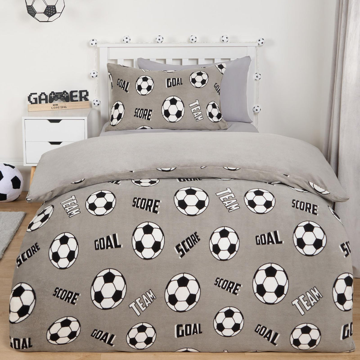 OHS Football Fleece Duvet Cover Kids Warm Reversible Bedding Supersoft Thermal