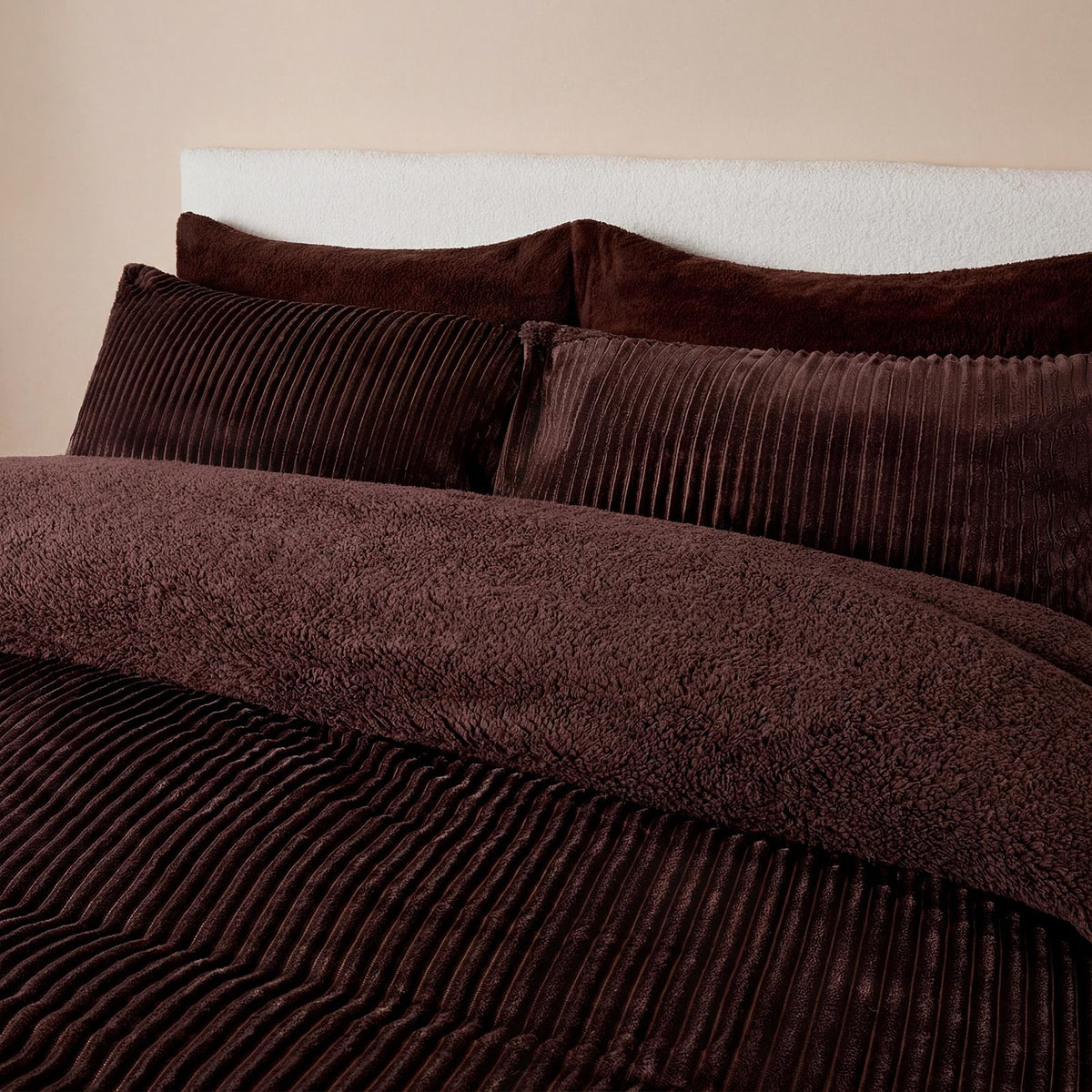 OHS Ribbed Fleece Duvet Cover Set Sherpa Reverse Thermal Supersoft Bedding