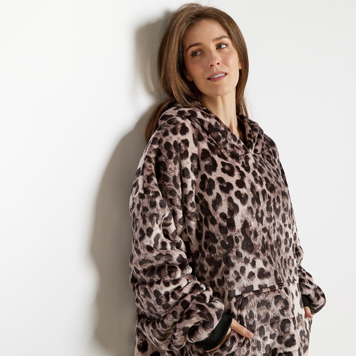 OHS Animal Prints Hoodie Blanket Sherpa Lined Fleece Wearable Throw