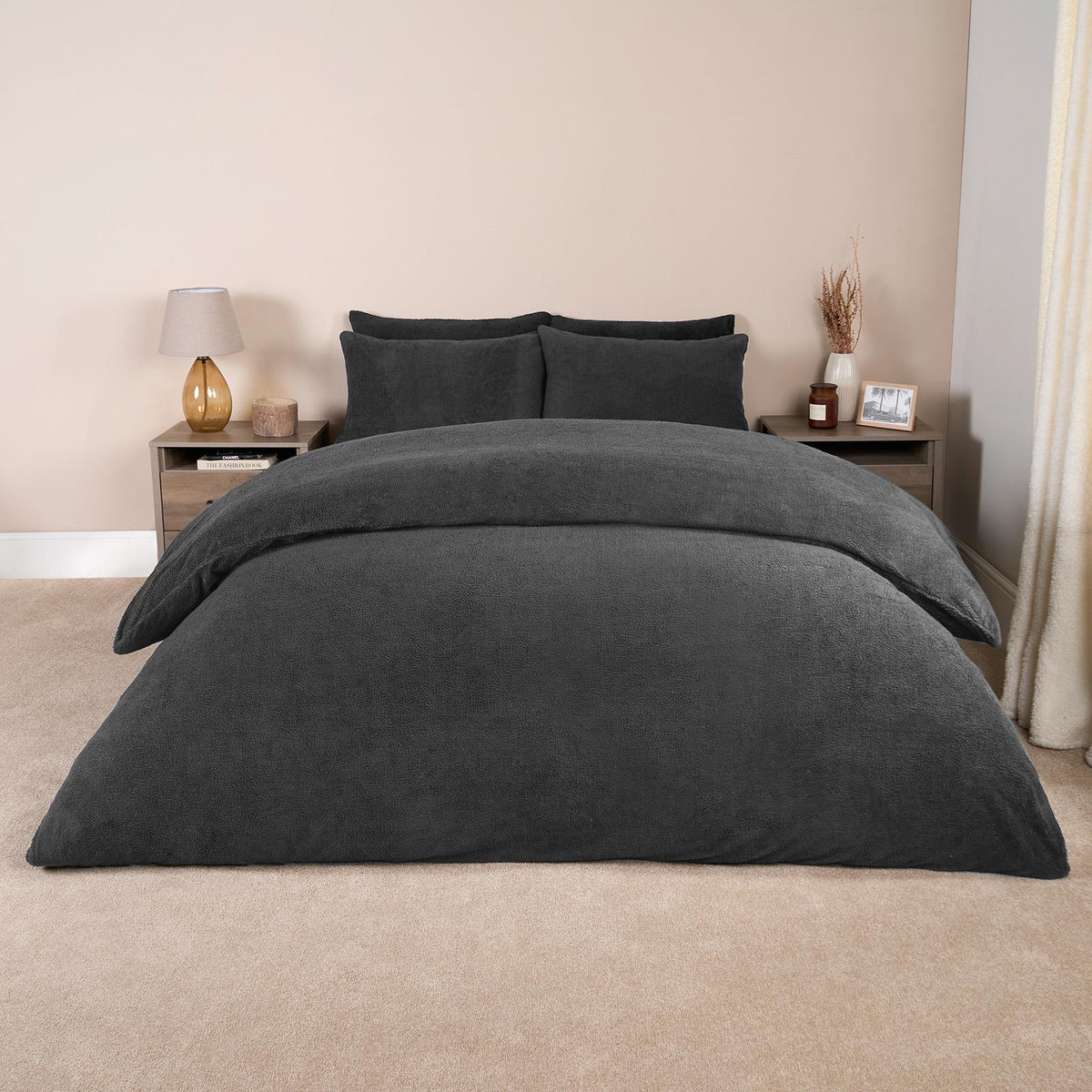 OHS Teddy Fleece Duvet Cover with Pillow Case Thermal Warm Bedding Set