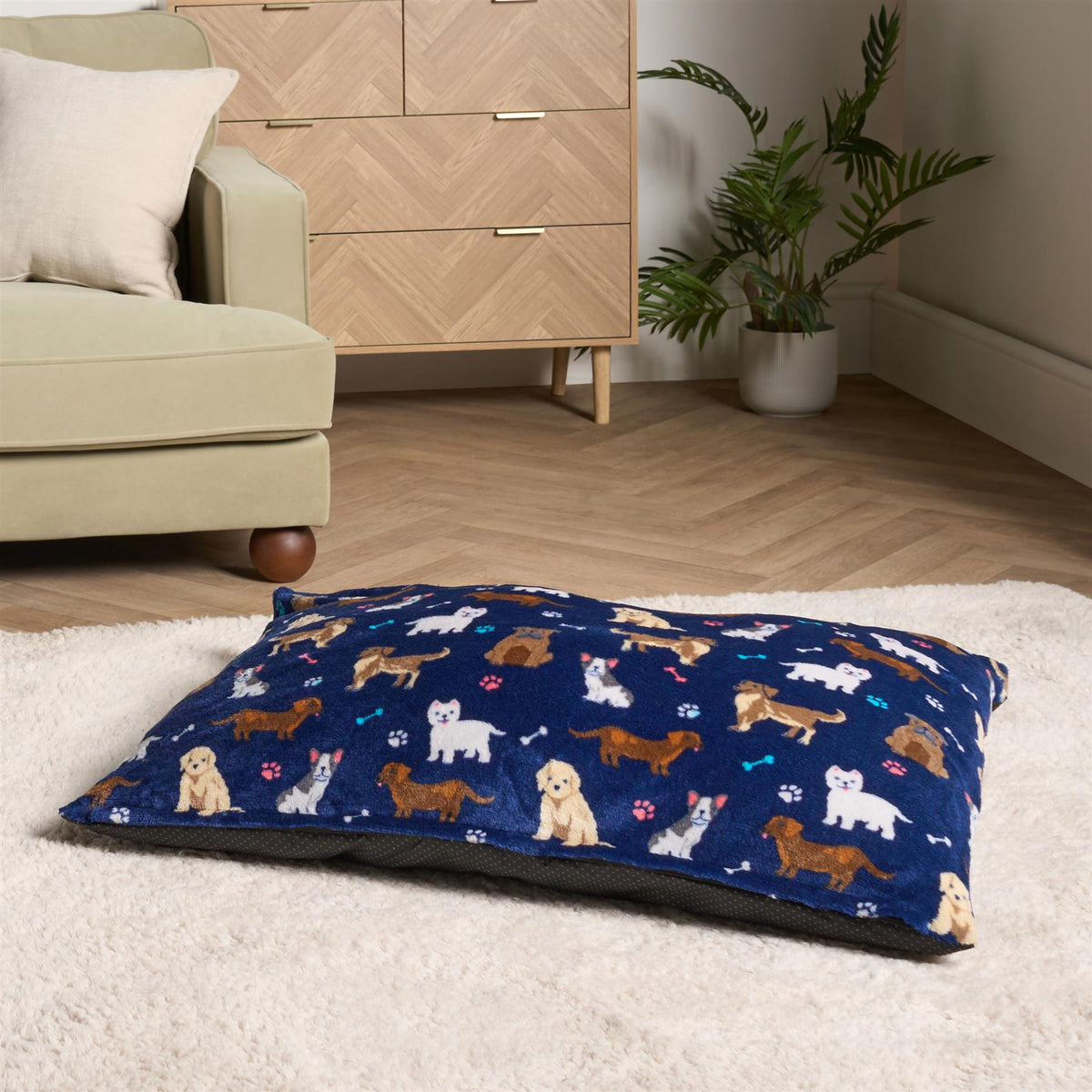 OHS Print Pet Bed Fleece Paw Checks Leopard Stripes Xmas Calming Cushion Dog Cat