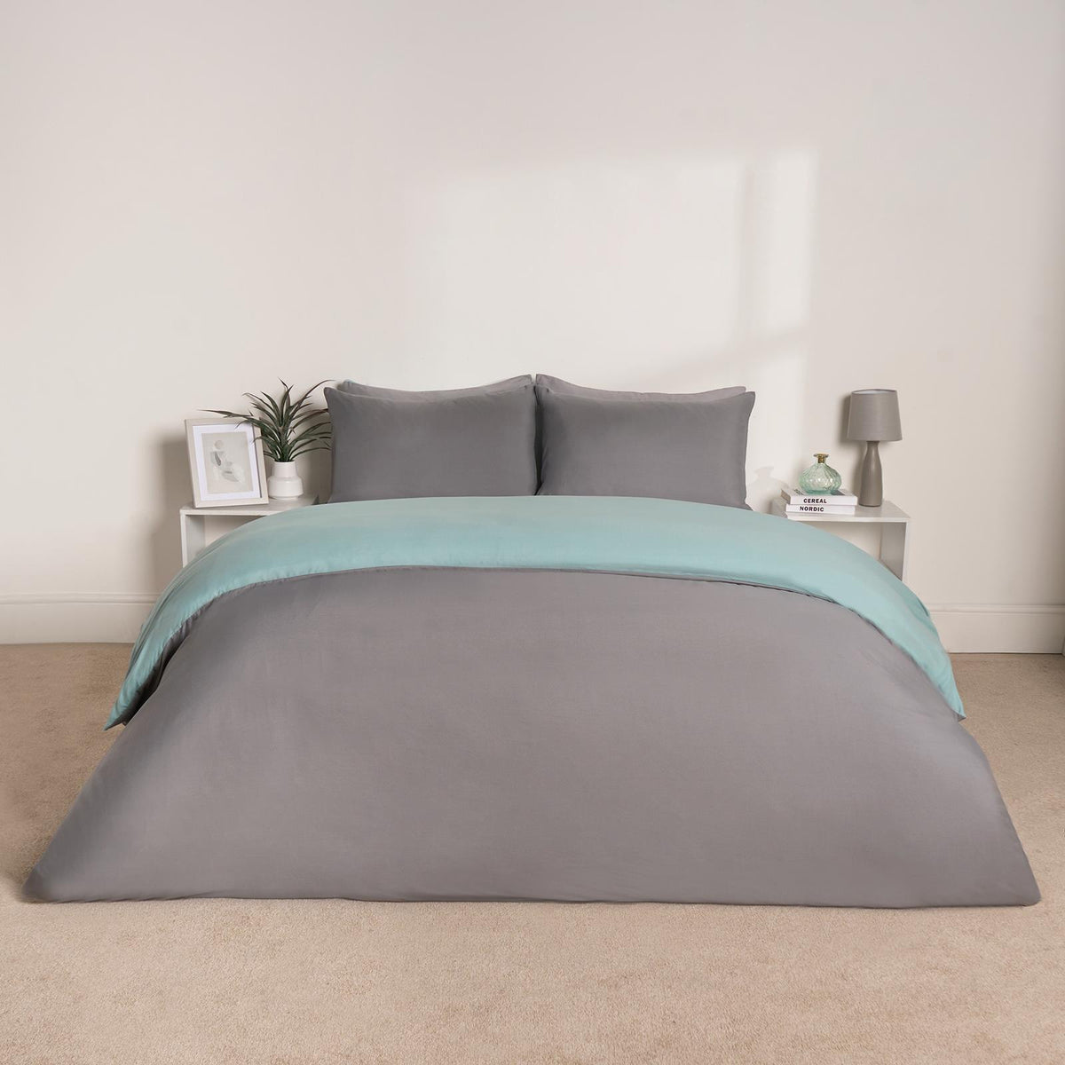 OHS Plain Duvet Cover & Pillowcase Reversible Bedding Set OR Fitted Sheet