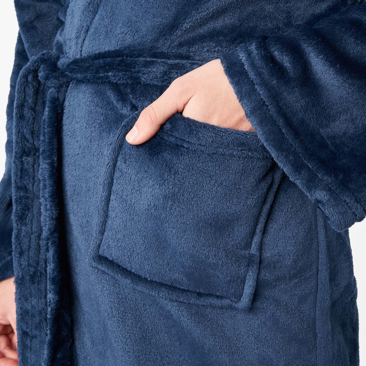 OHS Mens Dressing Gown Long Hooded Soft Flannel Fleece Sherpa Bathrobe Lounge