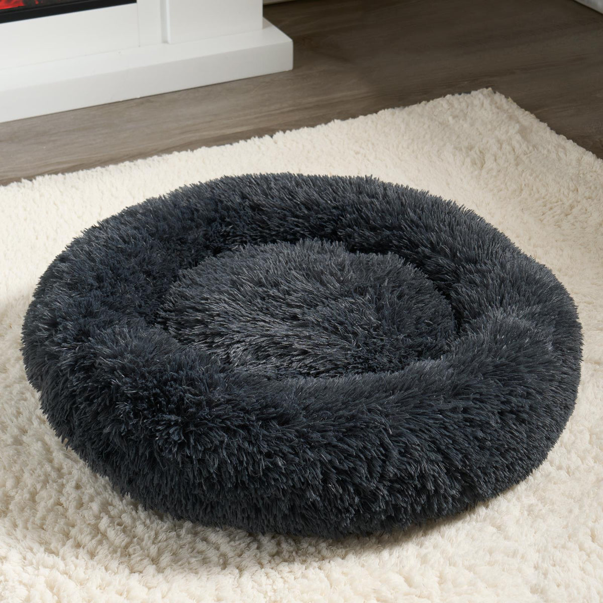 OHS Pet Bed Calming Fluffy Plush Fleece Dog Anti Anxiety Round Donut Washable
