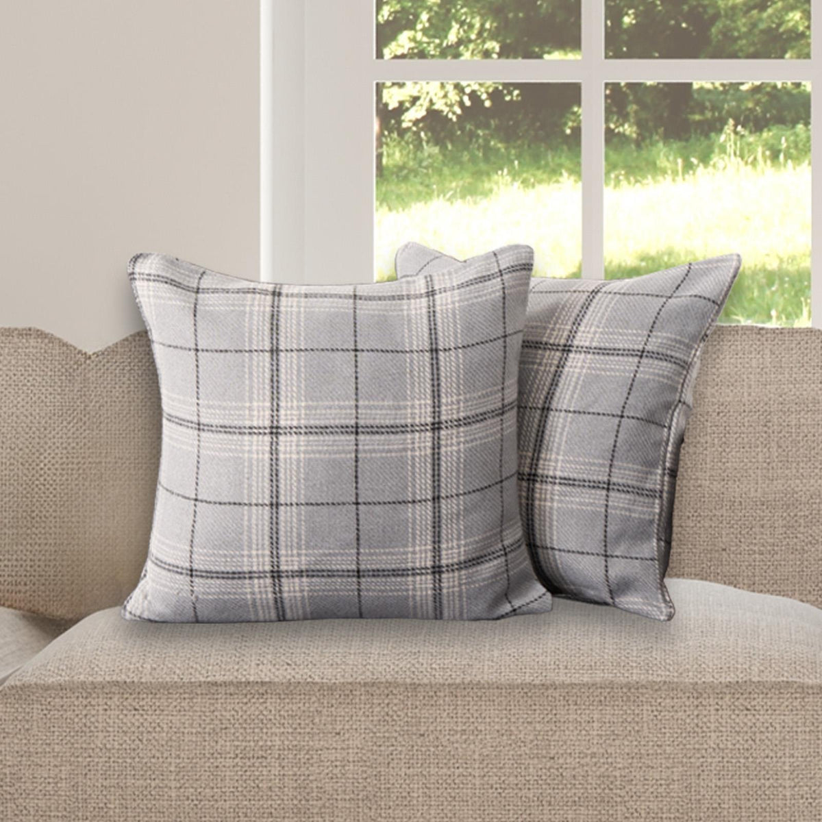 OHS Woven Check Cushion Covers 2 Pack Cases Luxury Home Decor