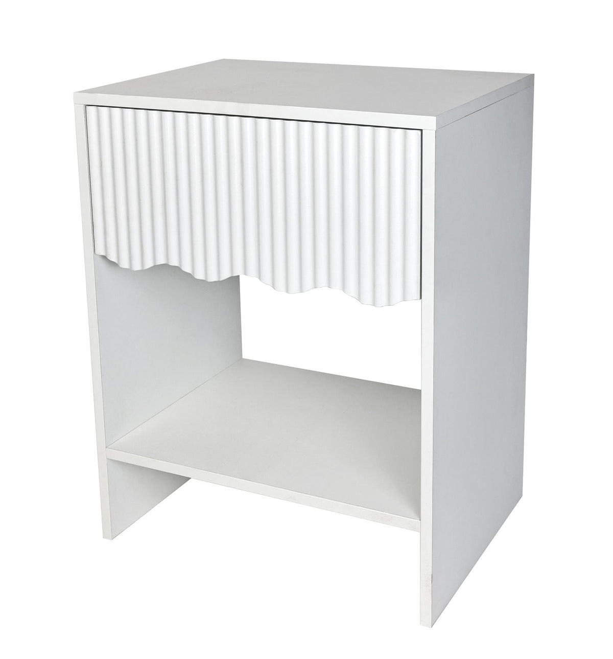 OHS Scallop Bedside Ribbed Wood Nightstand 1 Drawer Storage Unit End Table