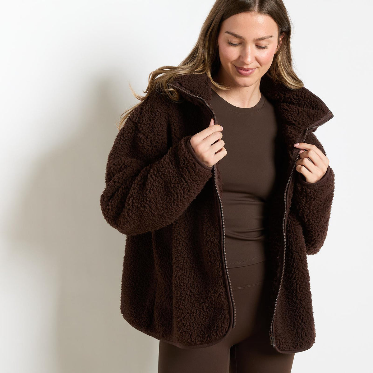 OHS Teddy Fleece Jacket Coat Soft Plush Unisex Warm Outerwear Full Zipper