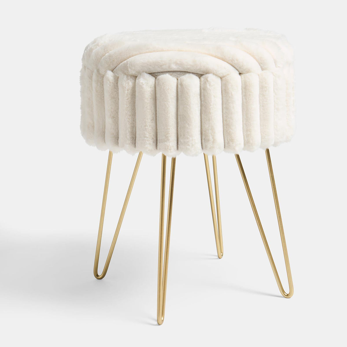 OHS Faux Fur Stool Hairpin Ribbed Fleece Round Vanity Seat Foot Rest Chair
