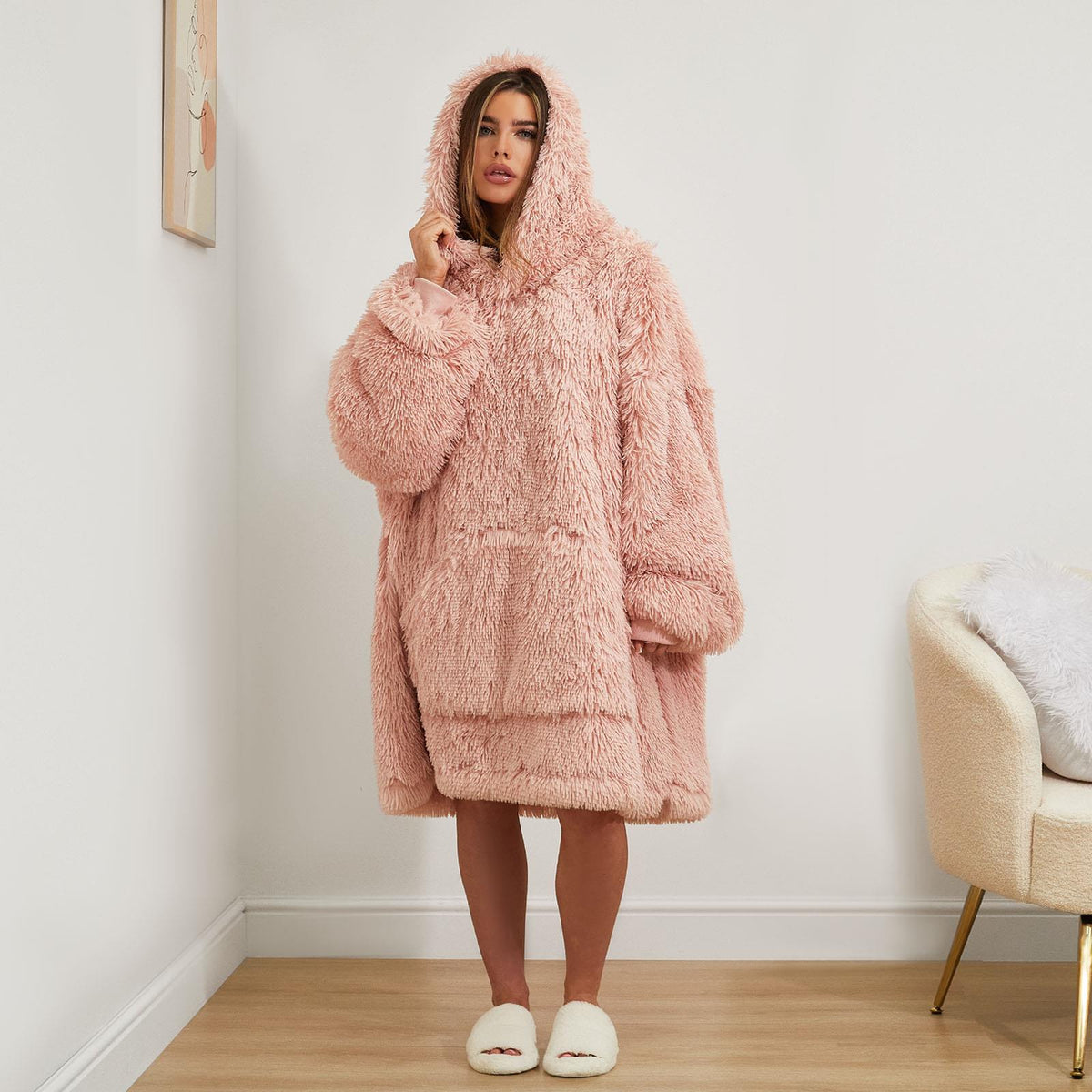 Sienna Fluffy Shaggy Hoodie Blanket Oversize Sherpa Plush Fleece Warm Soft Throw