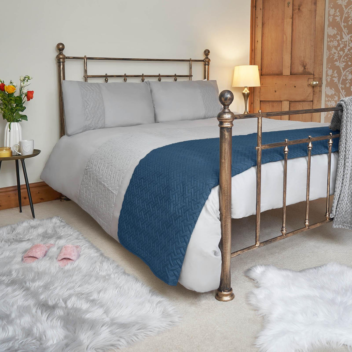 Brentfords Geo Quilted Bedspread Blanket Pinsonic Throw Large Sofa Bed Comforter