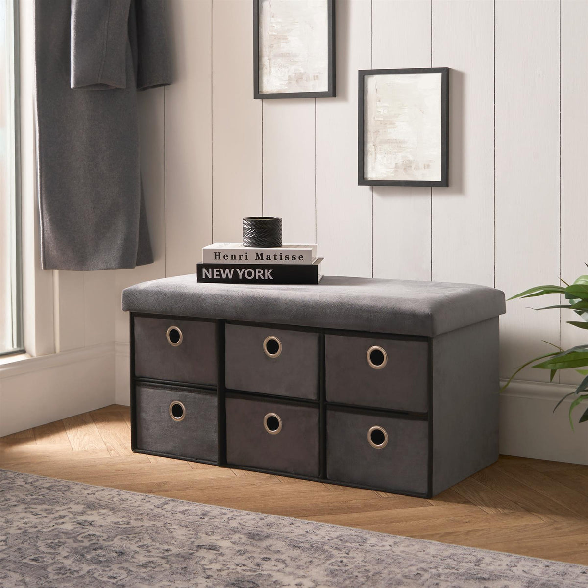 Storage Cube Unit 6 Draw Ottoman Space Saving Velvet Chest Shoe Boucle Organiser