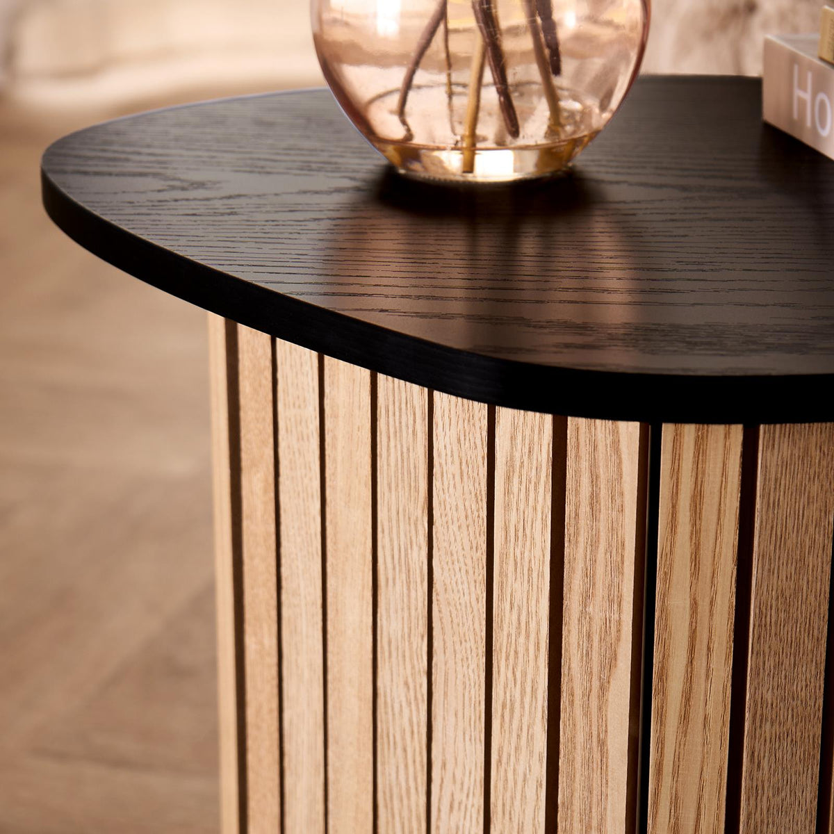 OHS Madison Side Table Ribbed Wood Effect Corner Bedside Coffee Table