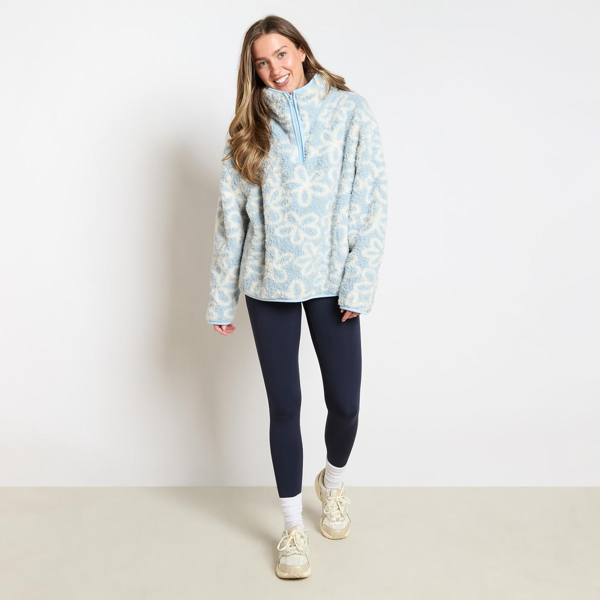 OHS Print Teddy Fleece Half Zip Jumper Womens Pullover Sweatshirt Long Sleeve