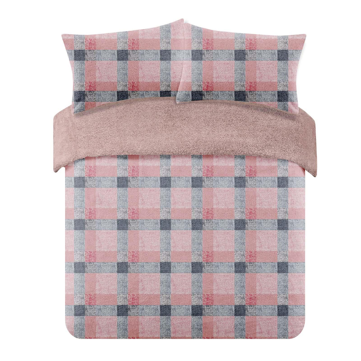 Dreamscene Check Teddy Fleece Duvet Cover with Pillowcase Thermal Bedding Set UK
