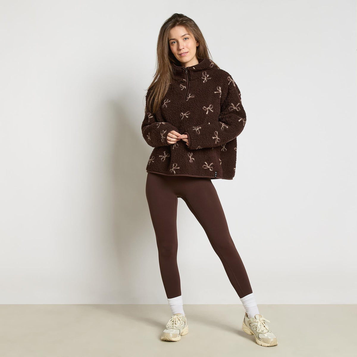 OHS Bows Half Zip Hoodie Teddy Fleece Winter Thermal Jumper Pullover Sweatshirt